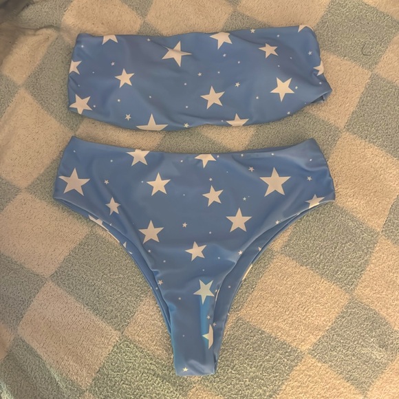 Star Print Strapless High Waisted Bikini Swimsuit SHEIN Cheeky Bathing Suit - Picture 1 of 2